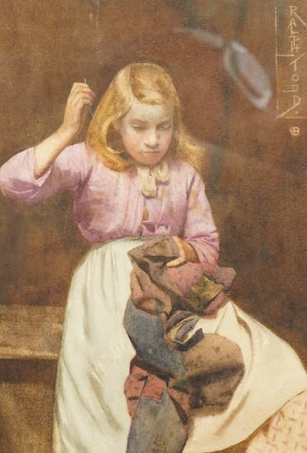 Ralph Todd (Newlyn School, 1856-1932), Study of a girl sewing, signed, watercolour, 24 x 16cm